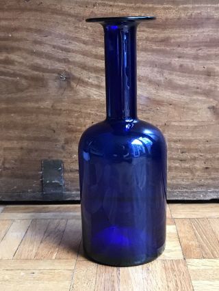 Vintage Otto Brauer Holmegaard Gulvase Scandinavian Cobalt Blue Glass Vase 10”