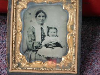 Old Vintage Antique Tin Type Photograph Women & Baby