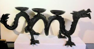 Vintage Dragon Candle Holder Black Iron Yazi 15 Inches Teeth To Tail