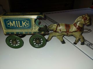 Vintage Converse? Tin Litho.  Milk Horse Drawn Cart Wagon