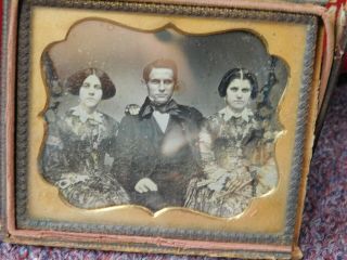 Old Vintage Antique Tin Type Photograph Man & 2 Women