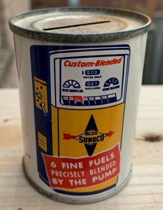Vintage Blue Sunoco Motor Oil Can Coin Bank