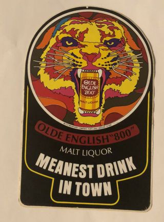 Vintage Olde English 800 Malt Liquor Decal Sticker Meanest Drink 70s Tiger