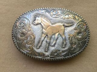 San Carlos Crumrine Jewelers 22k Gold On Sterling Western Colt Buckle