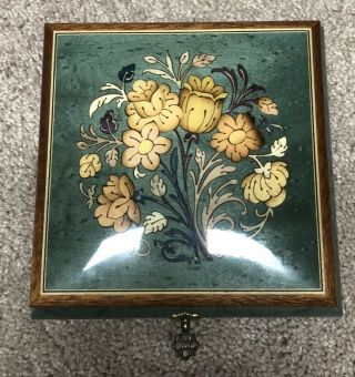 Vintage Reuge Made In Italy Music Box With Flowers On Top