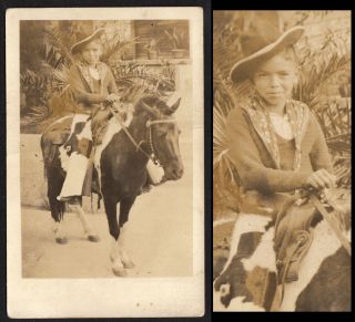 Wooly Chaps Cowboy Costume Mexican Boy On Pony 1934 Vintage Photo