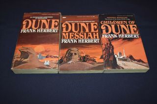 Dune Trilogy By Frank Herbert Paperback 3 Book Set - Vintage 1975/1977 Editions