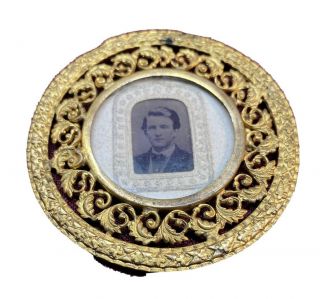 Small Tin Type Photo In Gold Frame