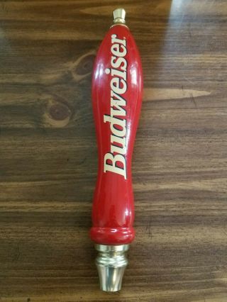 Red Solid Wood Double Sided 11.  5 Inch Tall Budweiser Tap Handle