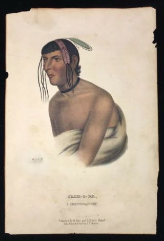 1858 Native American Chippewa Chief Jackopa Color Lithograph Bowen - Rice Hart