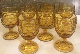 Vintage Amber Color Glass Goblets,  Dessert Dish,  Glassware,  Barware Set Of 7