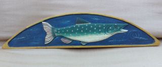 Door Topper Vintage Folk Art Fish Hand Painted & Carved Wood 35 "