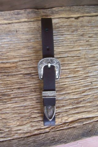 Vintage Sterling Silver 3 Piece Buckle Set On 5/8 " Leather Western Saddle Strap