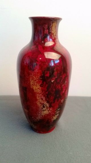 Vintage Royal Doulton Mottled Red Gold Black Flambe Glaze Vase 7 1/2 " H