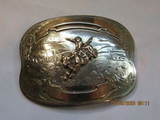Vintage Comstock Silversmiths German Silver Rodeo Bronc Busting Belt Buckle