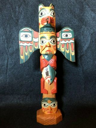 Patrick Seale 10 " X 5.  25 " Alaskan Inuit Tribal Carved Painted Totem Pole