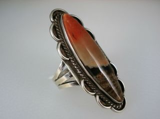 Best Old Navajo Sterling Silver & Red Black Petrified Wood Ring Sz 8.  5