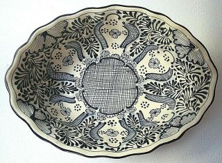 Mexican Talavera Pottery Ceramic Oval Salad Dish Bowl Large 13 " Blue White