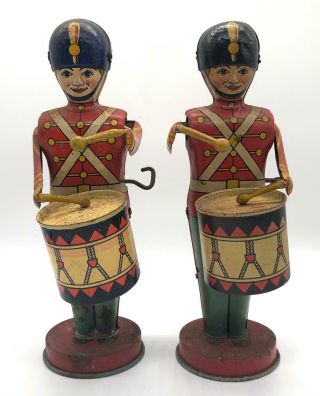 Tin Litho Mechanical Wind - Up Drummers By J Chein & Co