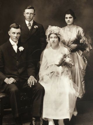 Vintage Antique Early 1900 ' s WEDDING Bride groom best man dress Photo Portrait 2