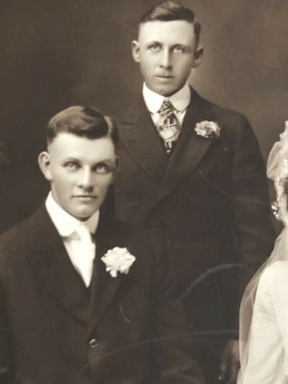 Vintage Antique Early 1900 ' s WEDDING Bride groom best man dress Photo Portrait 4