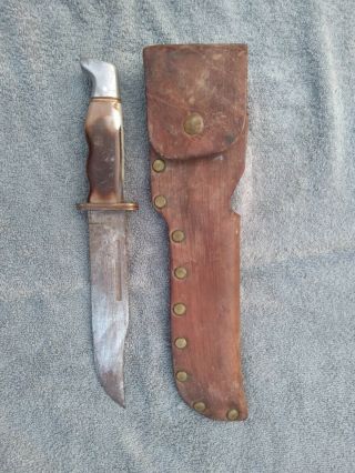 Vintage Large Craftsman Bowie Knife W/cowhide Leather Sheath