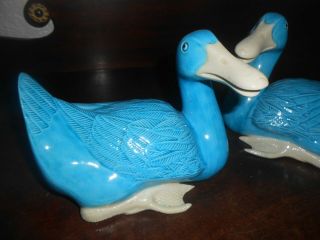 VINTAGE MCM TURQUOISE BLUE CHINESE PORCELAIN DUCK FIGURINE set of 2 2