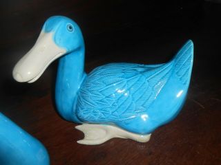 VINTAGE MCM TURQUOISE BLUE CHINESE PORCELAIN DUCK FIGURINE set of 2 3