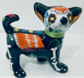 Mexican Pottery Animal Talavera 9” Dog Chihuahua Angel Wings Day Of The Dead