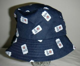 Miller Lite Bucket Hat Navy Blue With Miller Lite Cans Promotion Item Nwot
