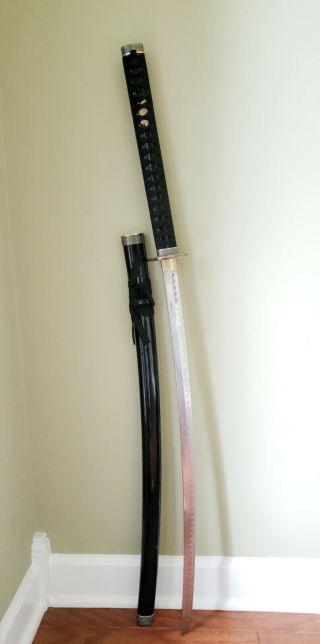 Japanese Samurai Sword 29.  5 Blade Black Cord Wrapped Carbon Steel Blade