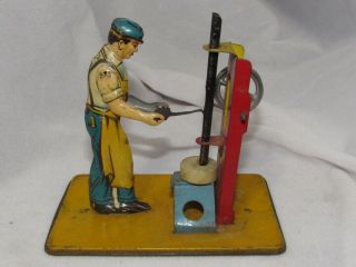 Vintage German Man At Stamp Mill Live Steam Engine Tin Toy Bing Dc Ep