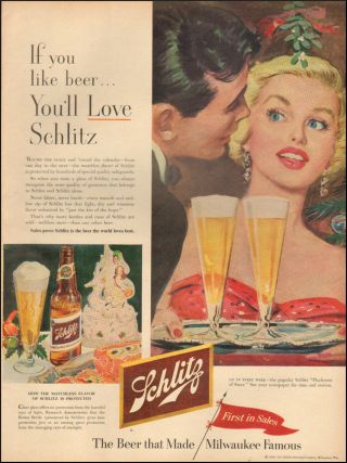 1952 Vintage Ad For Schlitz Beer`art`pretty Blonde (052914)
