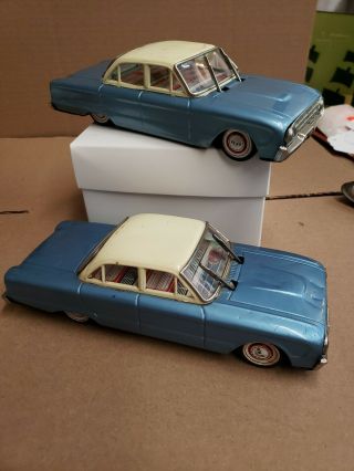 Japan Vintage Tin Toy Ford Falcons Friction Drive On 1 Of The 2 Cars