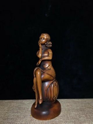 Collectibles Natural Boxwood Figurine Carved Beauty Girl Wood Statue Ap180
