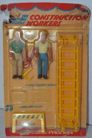Vintage Adventure People Fisher Price Construction Workers In Blister Package