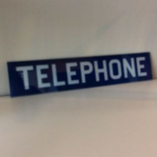 Vintage Telephone Booth Reverse Painted Glass Sign Blue