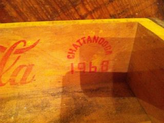 Vintage Yellow Coca - Cola Wooden Crate Chattanooga 1968