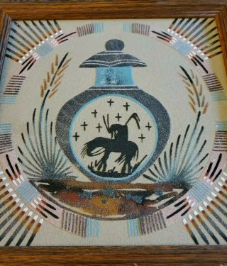 Navajo " End Of Trail " Sand Painting W/jar By D Begay Mexico 14 " H X 14 " W