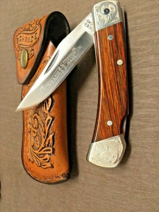 Schrade Usa Custom Made Single Blade Knife Scm5 With Engraved Bolsters & Sheath
