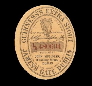 Vintage Mulligan Dublin Guinness Irish Beer Advertising Bottle Label Pub Ireland