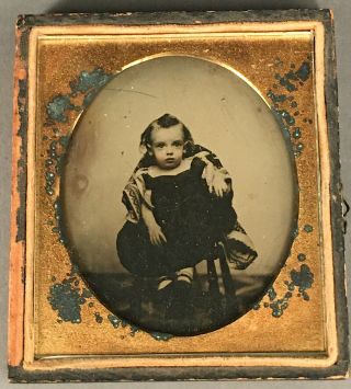 1/6 Plate Ambrotype Of A Big - Eyed Young Child,  In Half Case