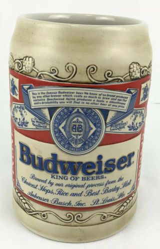 Vintage 1989 The World Renowned Budweiser King Of Beers Ceramic Beer Stein Mug