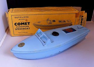 Vintage Tinplate Wind - Up “comet” Speed Boat,  Sutcliffe,  England 50s Or 60s,  Exib