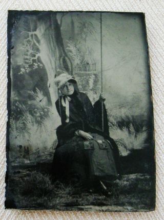 Tintype Photo Portrait Young Woman On A Swing In A Spooky Surreal Setting