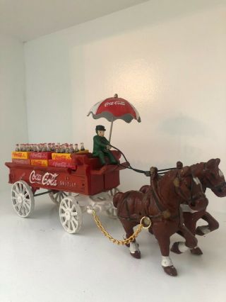 Vintage Cast Iron Horse Drawn Coca - Cola Delivery Wagon Umbrella/coke Bottles