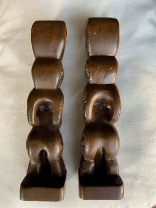 Vintage Set Of 2 Hand Carved Heavy Wood Hawaii Tiki Statues 8”H She’ll Eyes 3
