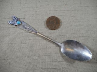 Fred Harvey Era Navajo Silver Spoon With Deer Head And Turquoise Stone