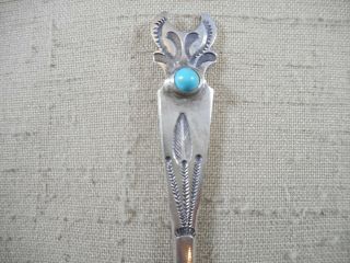 FRED HARVEY era Navajo silver spoon with deer head and turquoise stone 3