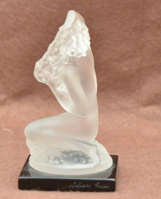 Vtg Lalique Crystal Floreal Frosted Nude Woman Nymph Figurine Black Base Signed